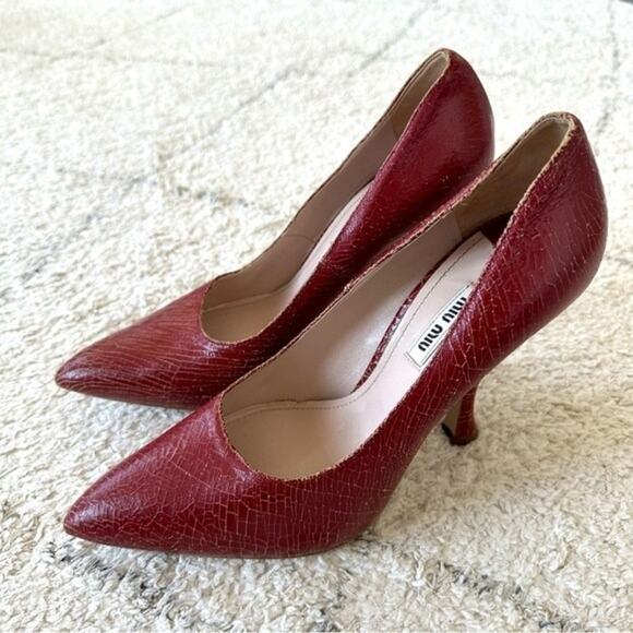 Miu Miu Cracked Effect Red Leather Pumps High Heels Size IT 40.5 / US 10.5 - Picture 2 of 15